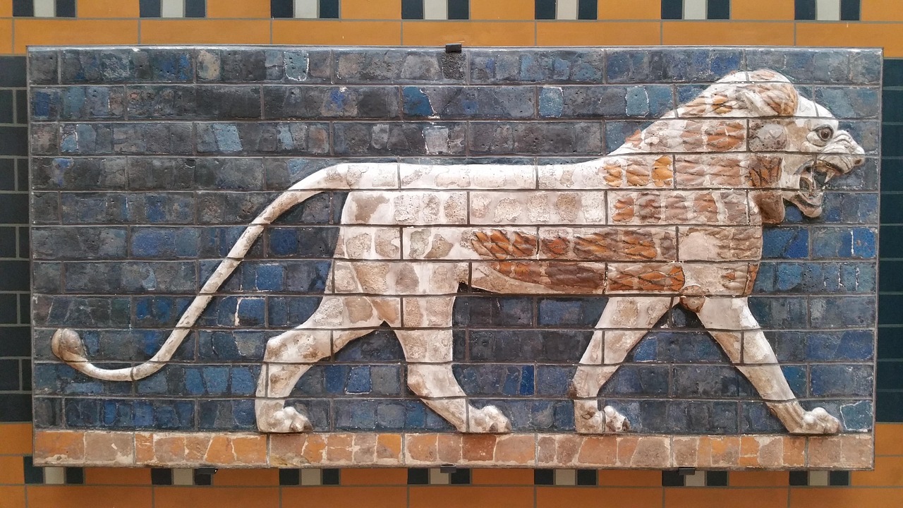Mosaïque ancienne représentant un lion au musée archéologique de la ville d'Istanbul.