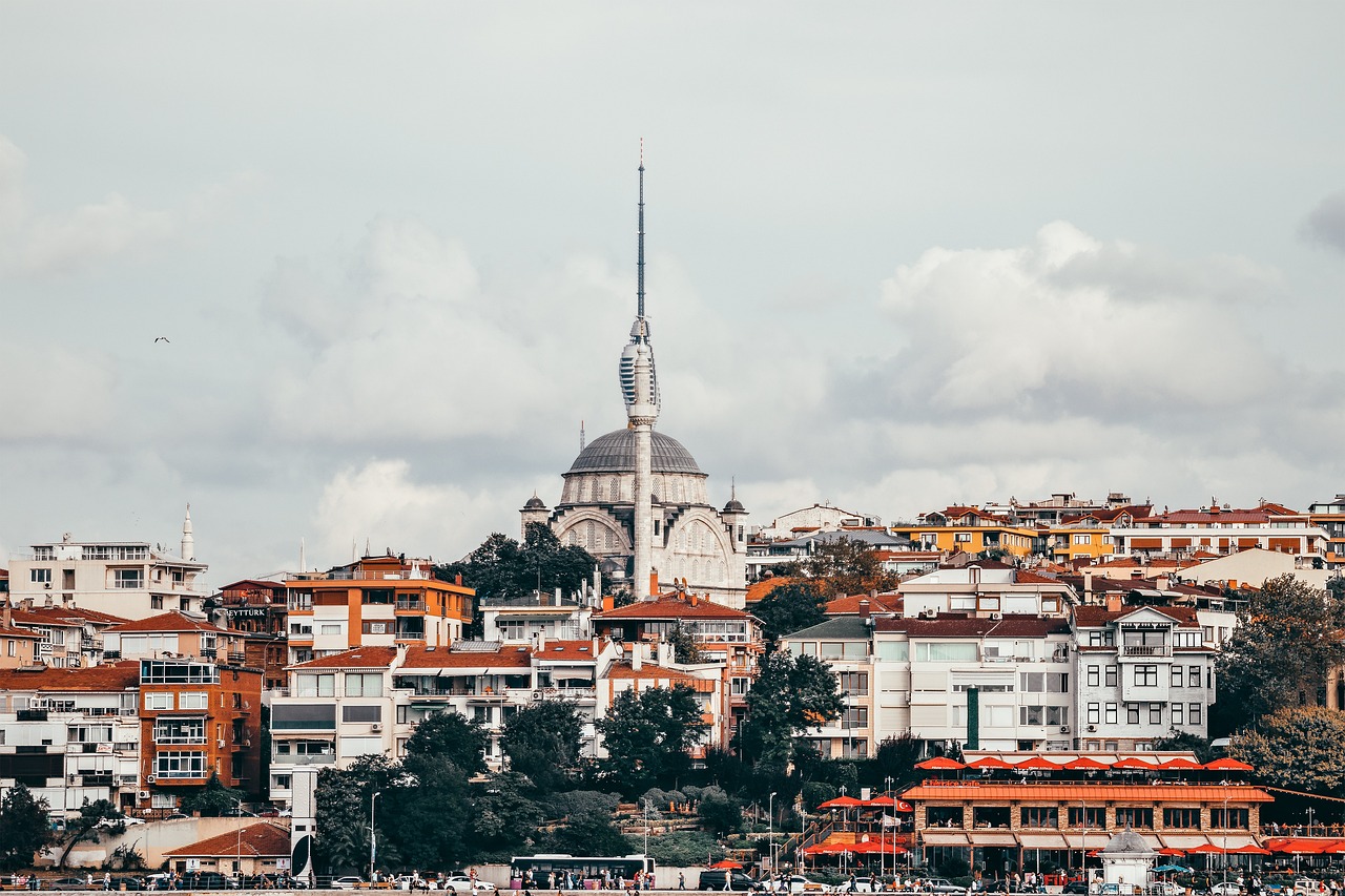 Vue imprenable sur les dômes des hamams d'Istanbul face au détroit du Bosphore.